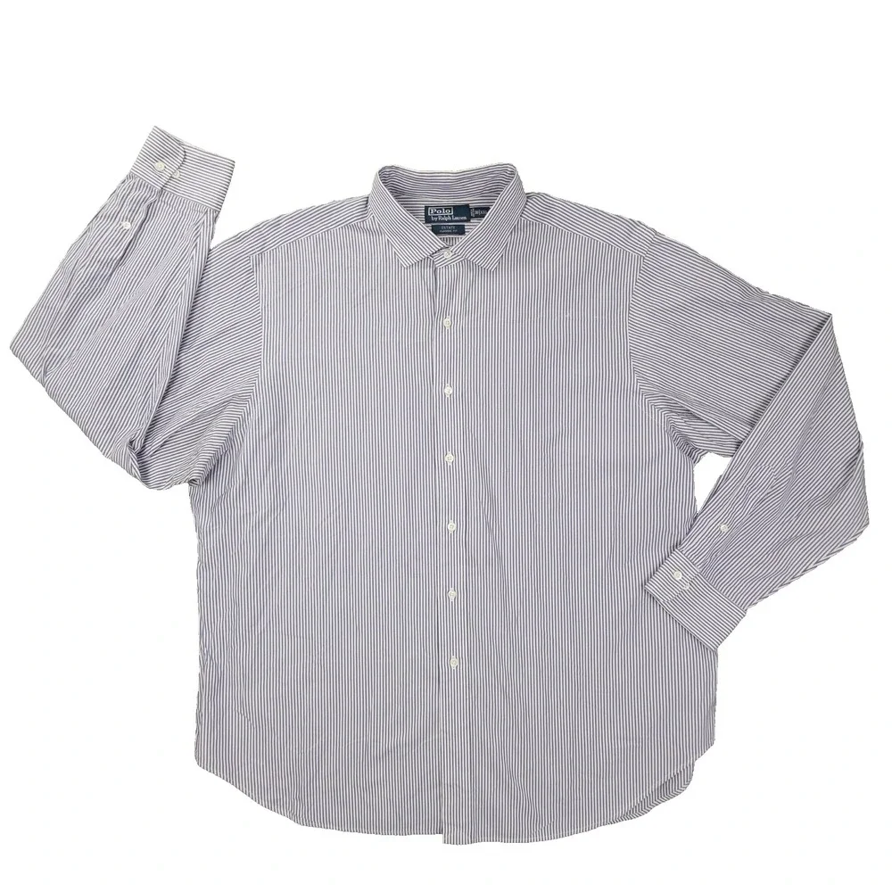 Polo Ralph Lauren Vintage Estate Button Up Shirt Men's XXL Blue White Stripe